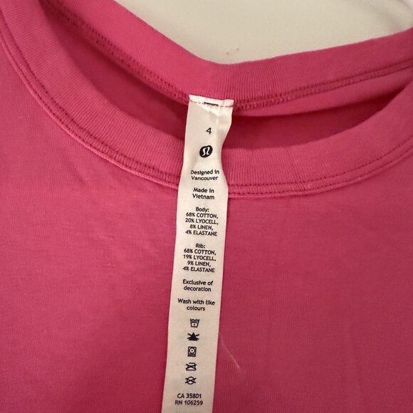 LULULEMON - Pink cotton long sleeve (Size 4 - Never Worn) - Picture 2 of 6